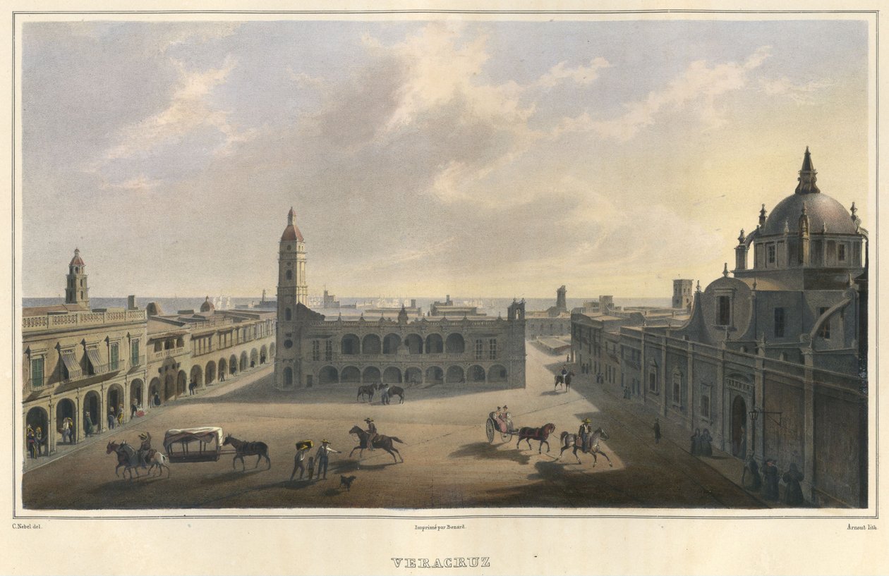 Veracruz ana meydanının görünümü, Meksika, 1829-1834 by Jean Baptiste Arnout