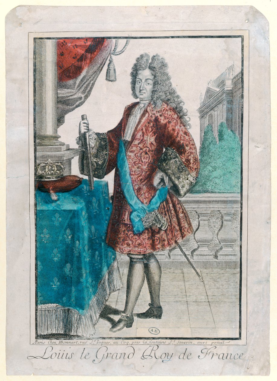 Louis XIV (1638-1715) Fransa Kralı, 1695 (el boyaması gravür) by Jean Baptiste Bonnart