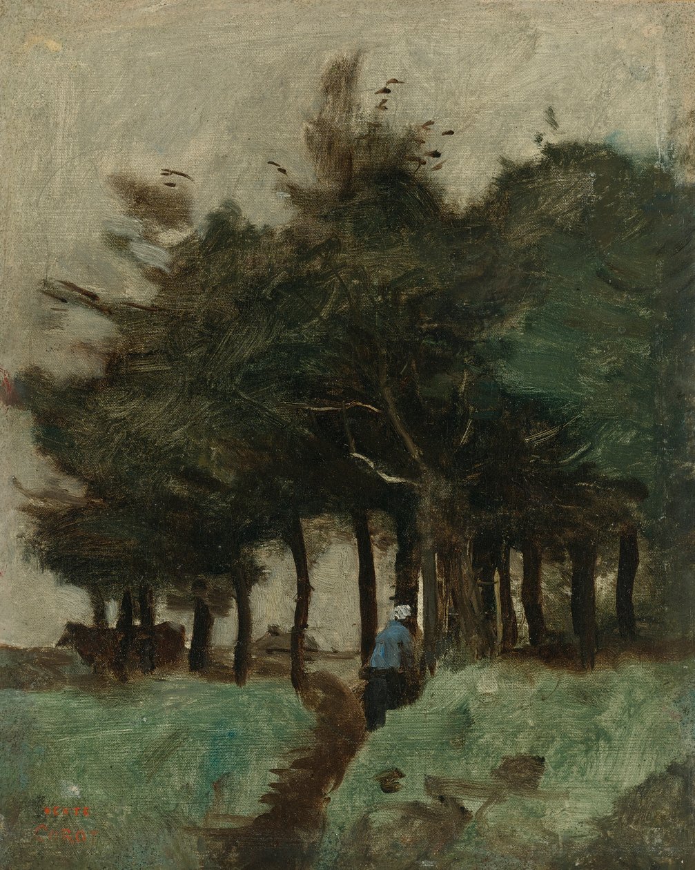 Boulogne-Sur-Mer, ağaçların hakim olduğu içi boş yol by Jean Baptiste Camille Corot