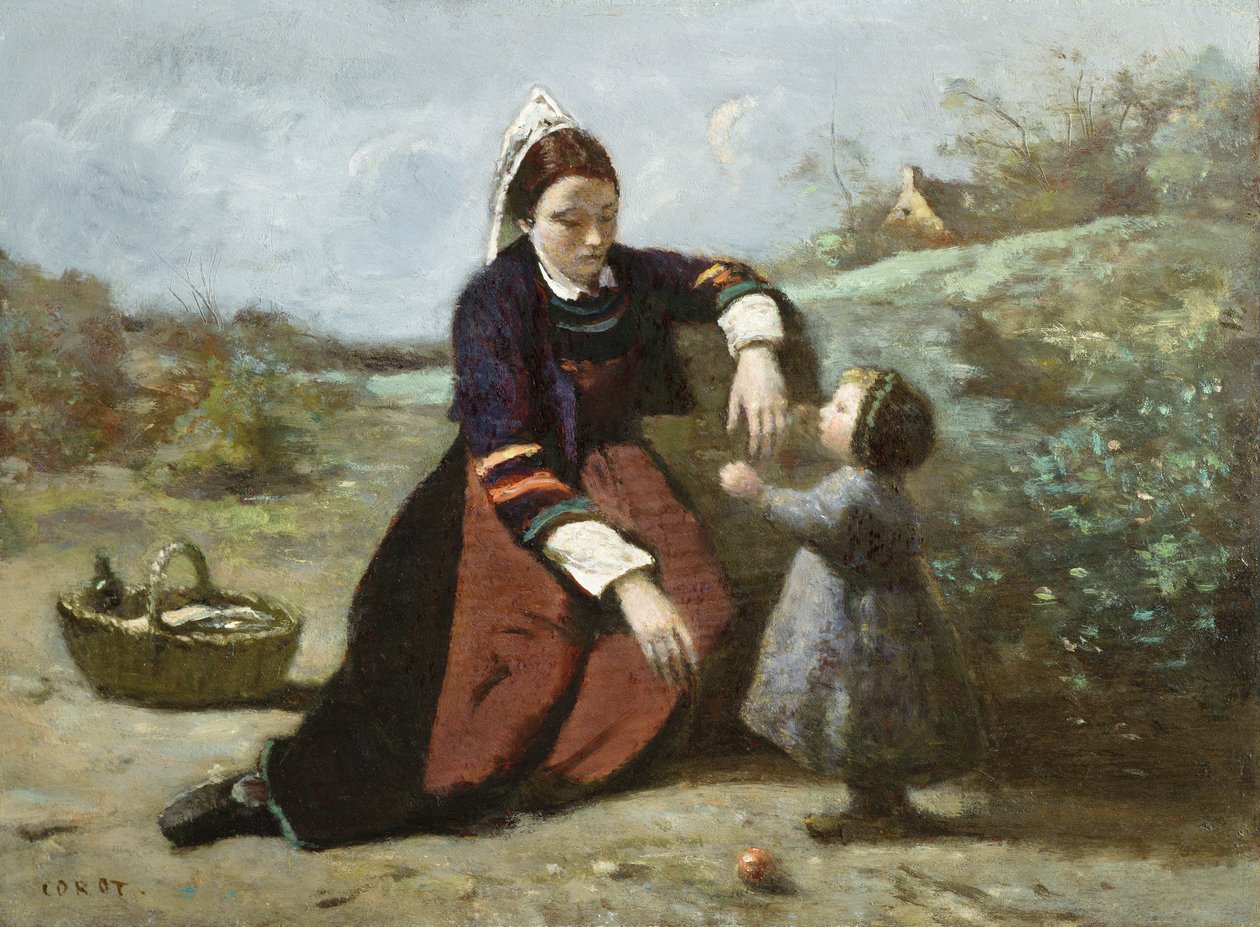 Breton Kadın ve Küçük Kızı, 1855-65 by Jean Baptiste Camille Corot