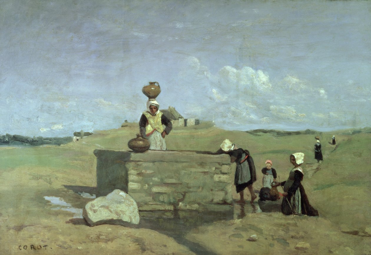 Batz yakınlarındaki Kuyudaki Breton Kadınlar, 1842 dolayları by Jean Baptiste Camille Corot