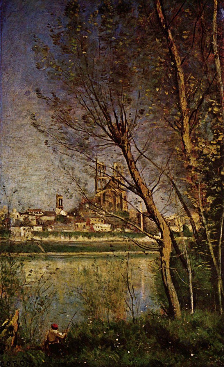 Balıkçı ile Mantes Katedrali, by Jean Baptiste Camille Corot