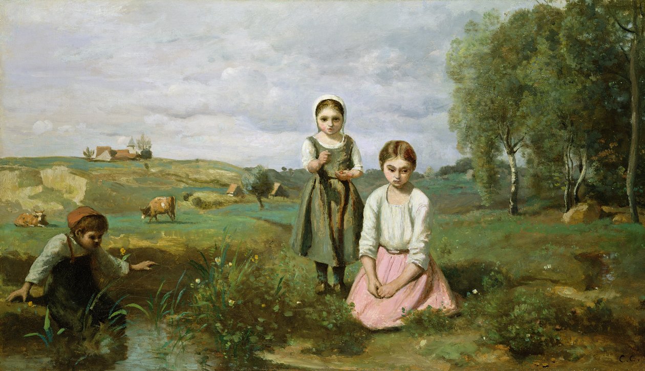 Kırsal kesimde bir derenin yanında çocuklar, Lormes by Jean Baptiste Camille Corot