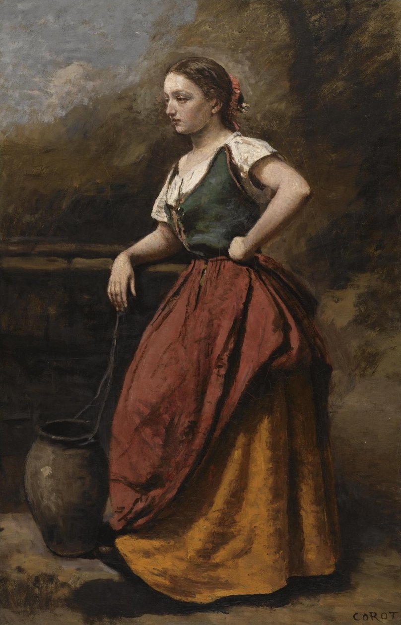 Çeşmede genç kadın by Jean Baptiste Camille Corot