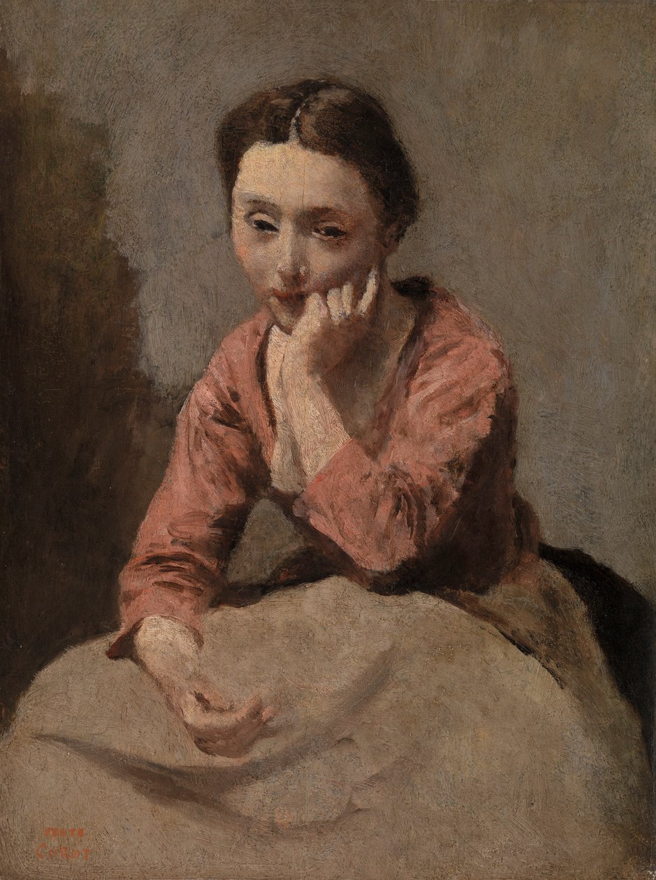 Dalgın genç kadın by Jean Baptiste Camille Corot