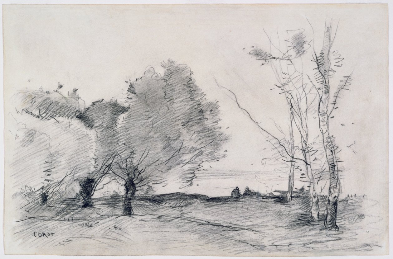 Manzara, 1860-68 (kağıt üzerine kurşun kalem ve pastel boya) by Jean Baptiste Camille Corot