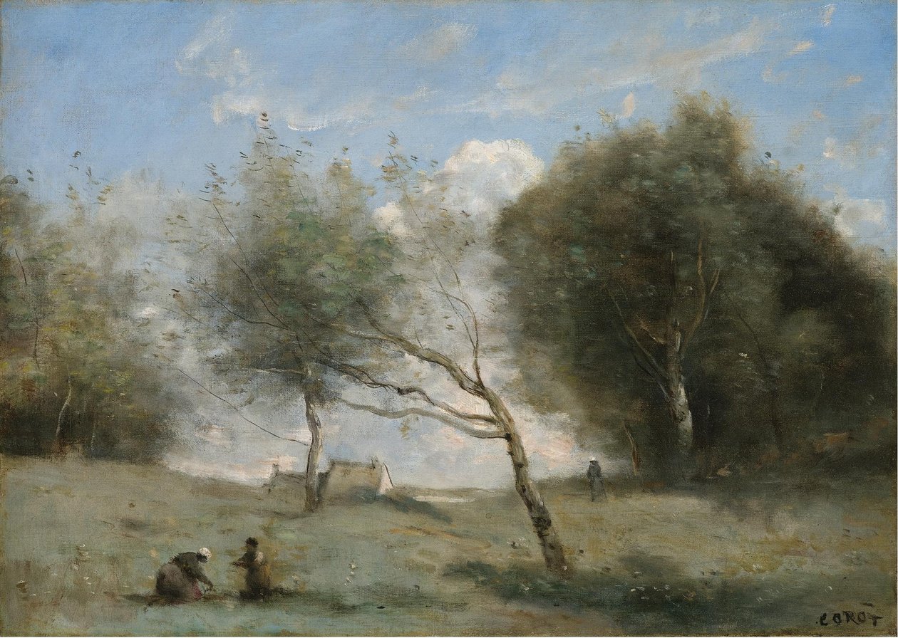 Küçük çiftliğin çayırları by Jean Baptiste Camille Corot