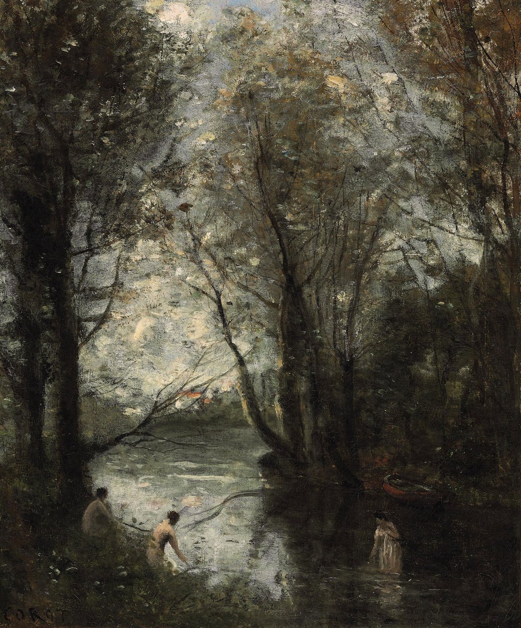Üç banyo yapanlar by Jean Baptiste Camille Corot