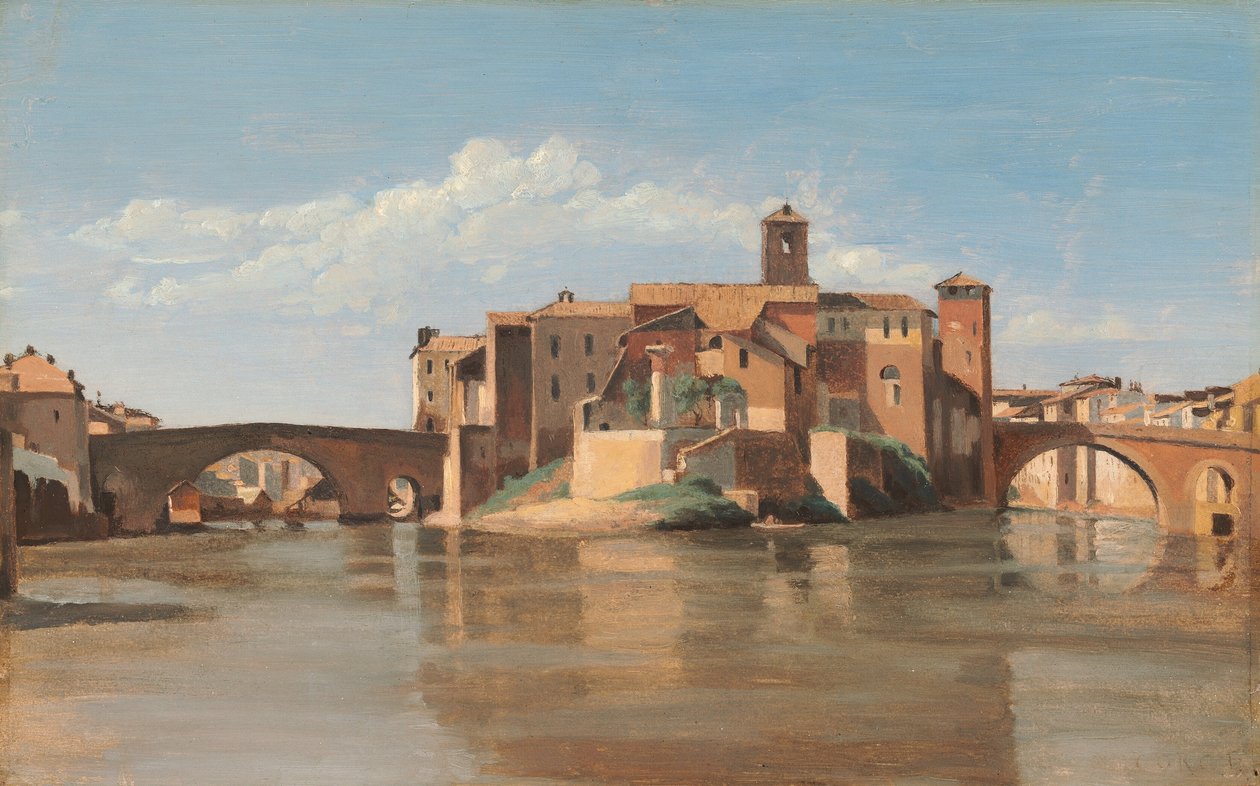 Ada ve San Bartolomeo köprüsü, Roma by Jean Baptiste Camille Corot