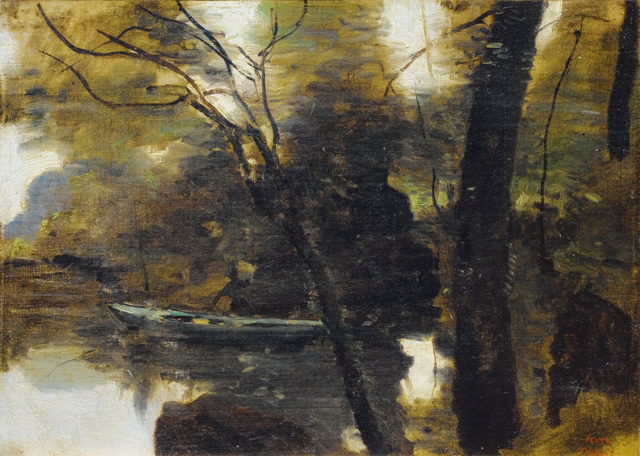 Nehirde gürültülü-le-grand, küçük tekne by Jean Baptiste Camille Corot