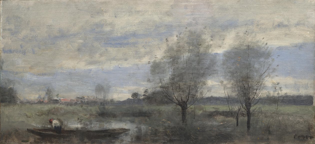 Palluel, Bataklıklarda Kayıkçı by Jean Baptiste Camille Corot