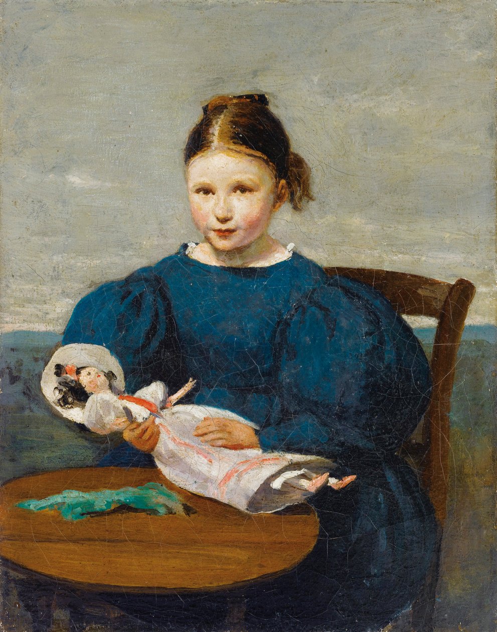 Bir oyuncak bebek ile küçük kız by Jean Baptiste Camille Corot