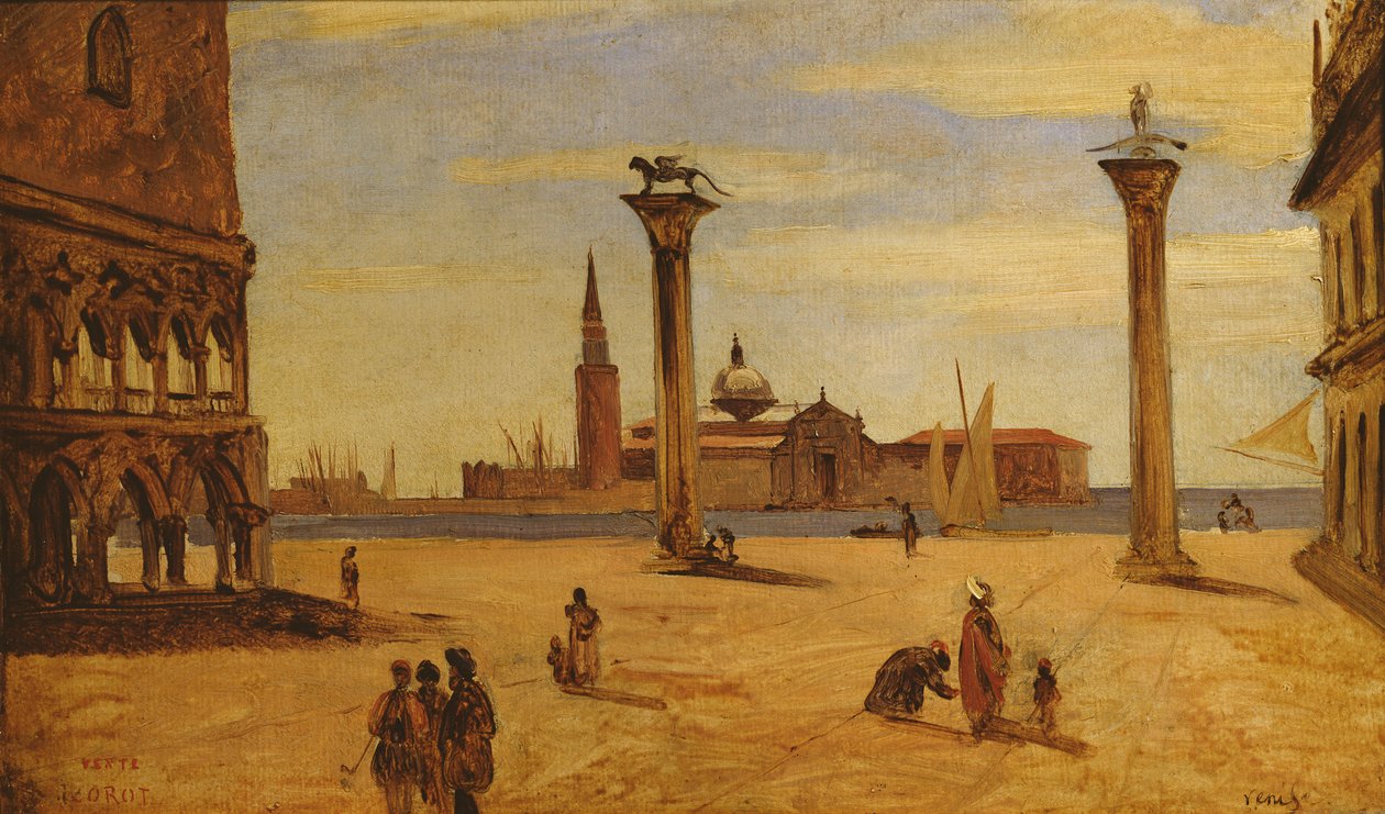 Piazzetta di San Marco, Venedik, 1828-34 by Jean Baptiste Camille Corot