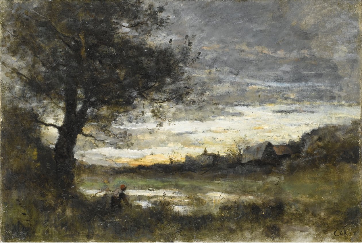 Normandiya hatırası, batan güneş by Jean Baptiste Camille Corot