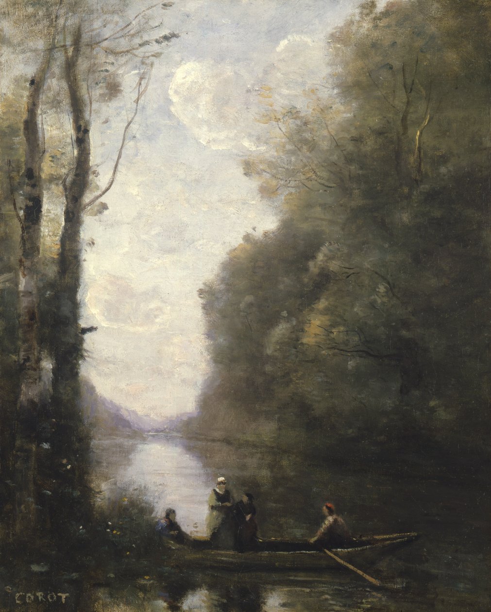 İki Kadınla Bankadan Ayrılan Kayıkçı, 1865 by Jean Baptiste Camille Corot