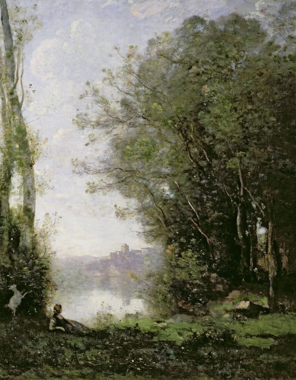 Su kenarında keçi çobanı by Jean Baptiste Camille Corot