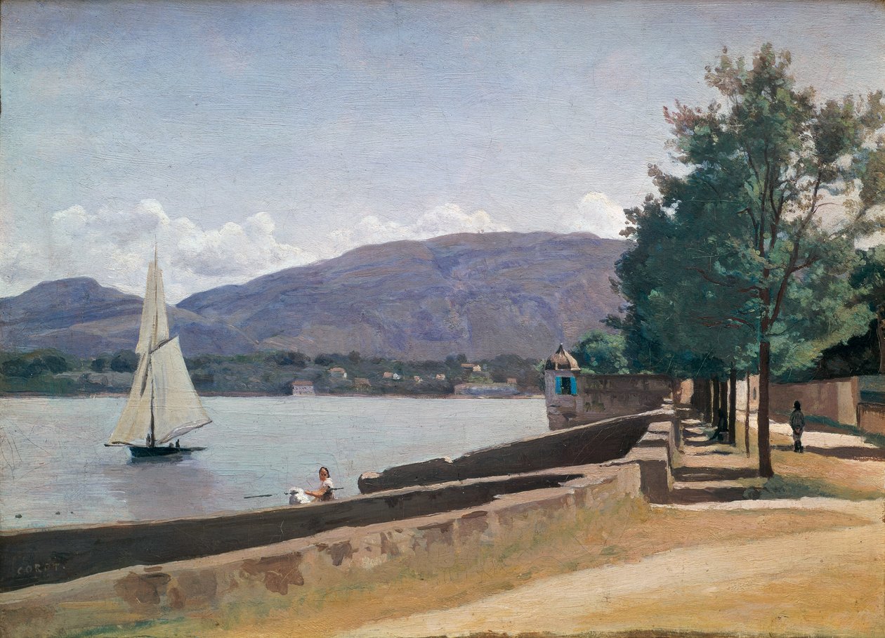 Quai des Paquis, Cenevre, 1842 dolayları by Jean Baptiste Camille Corot