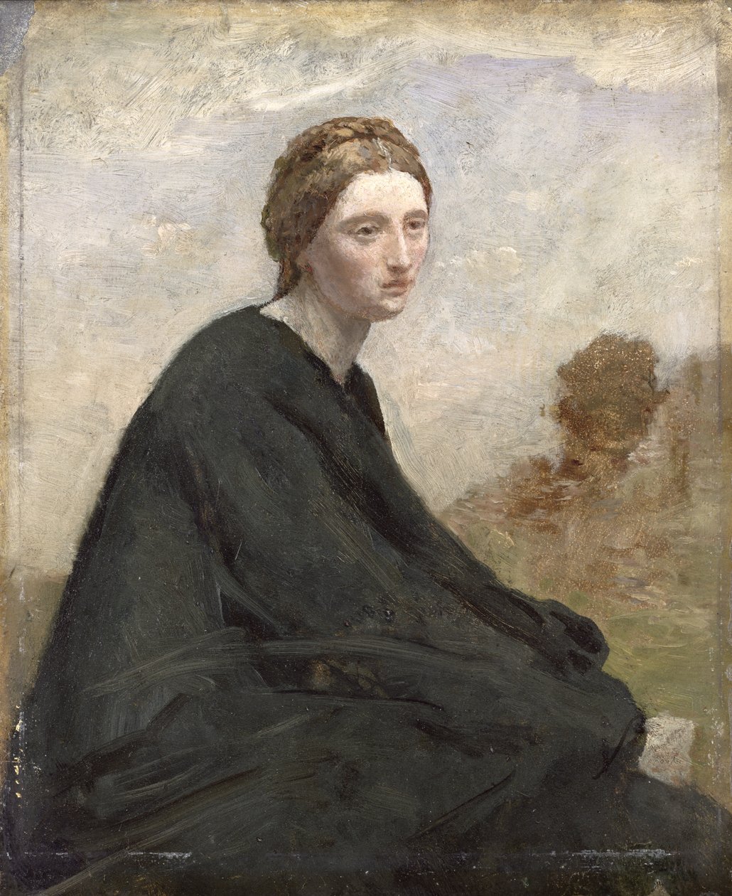 Düşünceli kız, c.1857 (çinko üzerine yağlı boya) by Jean Baptiste Camille Corot