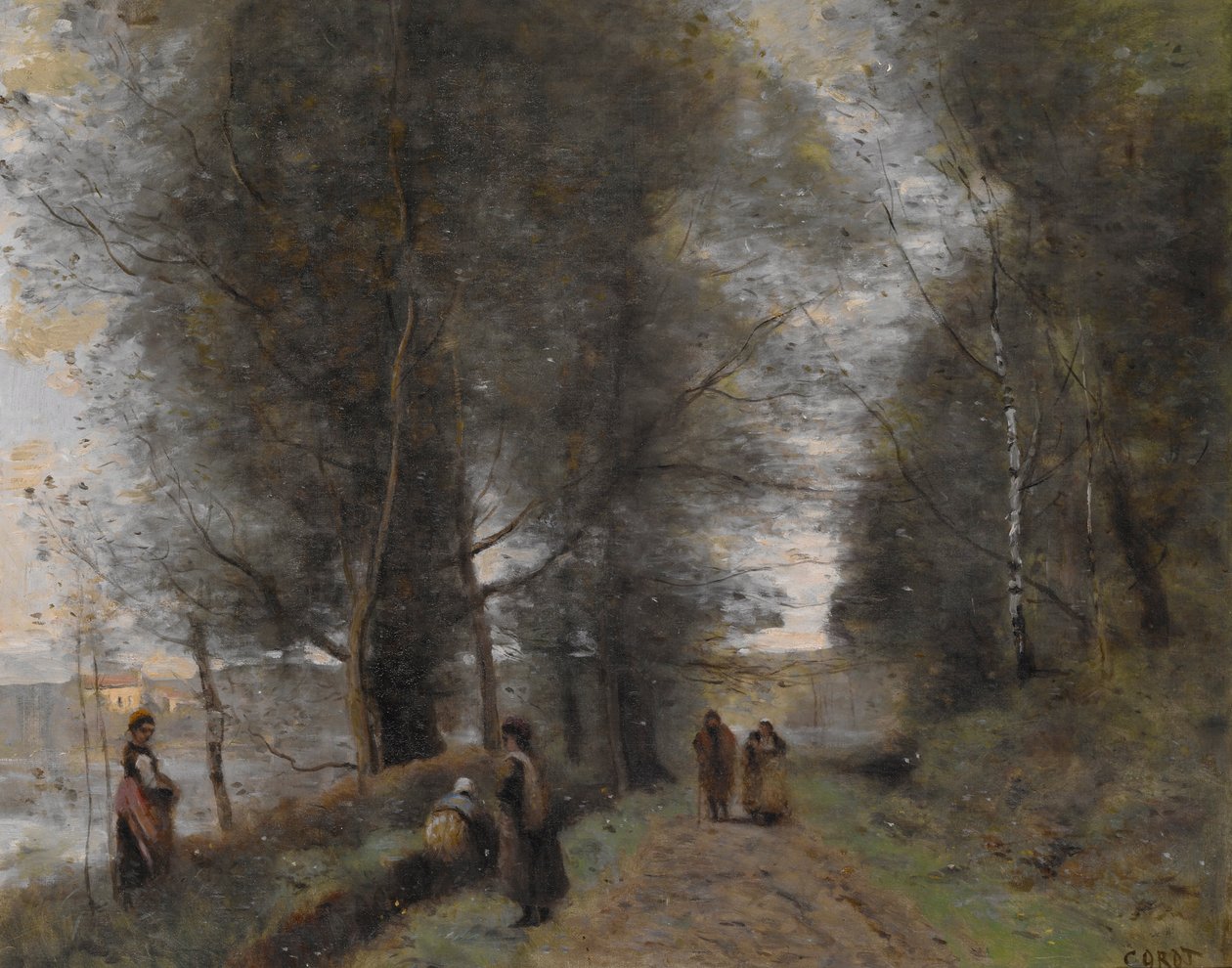 Ville dAvray, Göleti Çevreleyen Orman Yolu by Jean Baptiste Camille Corot