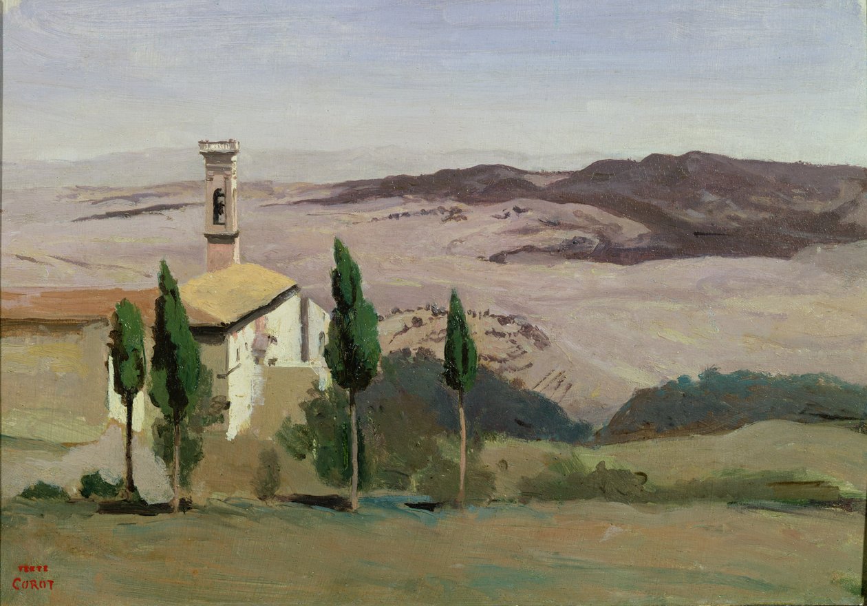 Volterra, Kilise ve Çan Kulesi, 1834 by Jean Baptiste Camille Corot