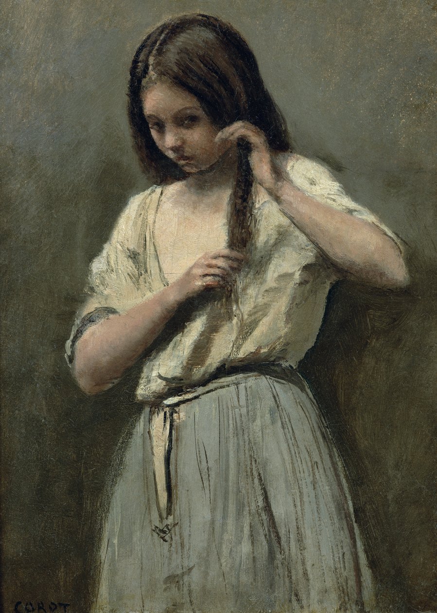 Genç Kız, Tuvaletinde by Jean Baptiste Camille Corot
