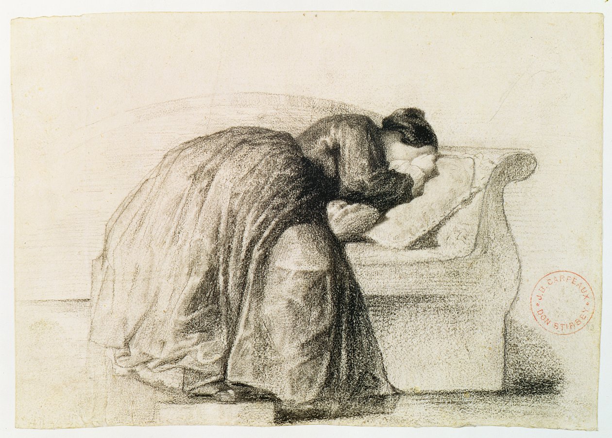 Ağlayan Kadın Çalışması (kağıt üzerine siyah tebeşir) by Jean Baptiste Carpeaux