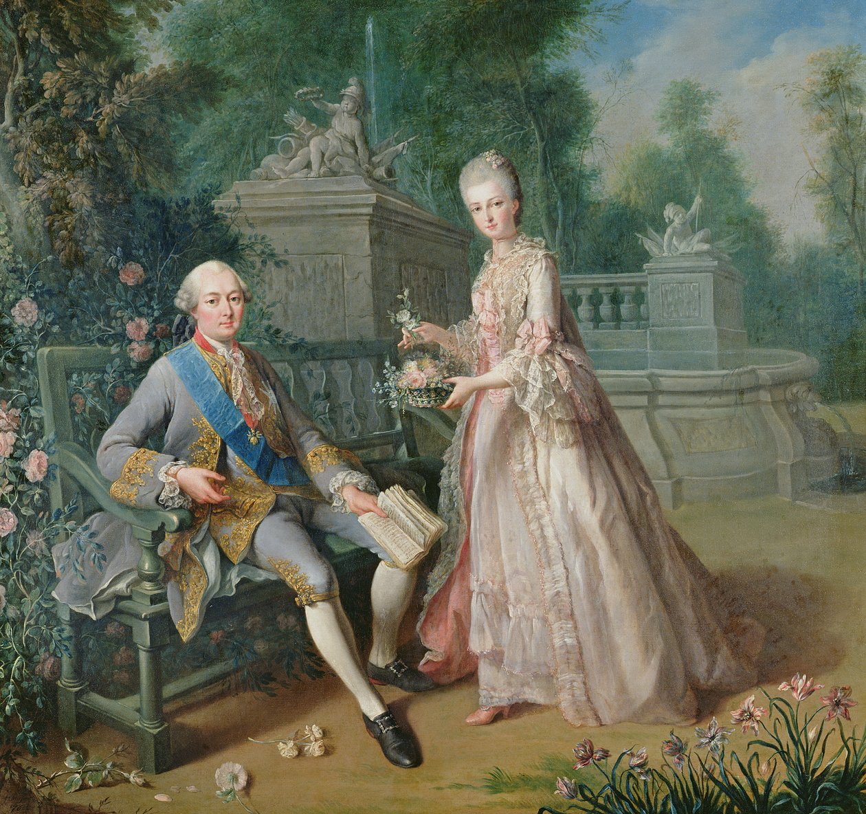 Louis Jean Marie de Bourbon, Duc de Penthievre ve kızı Louise-Marie Adelaide by Jean Baptiste Charpentier