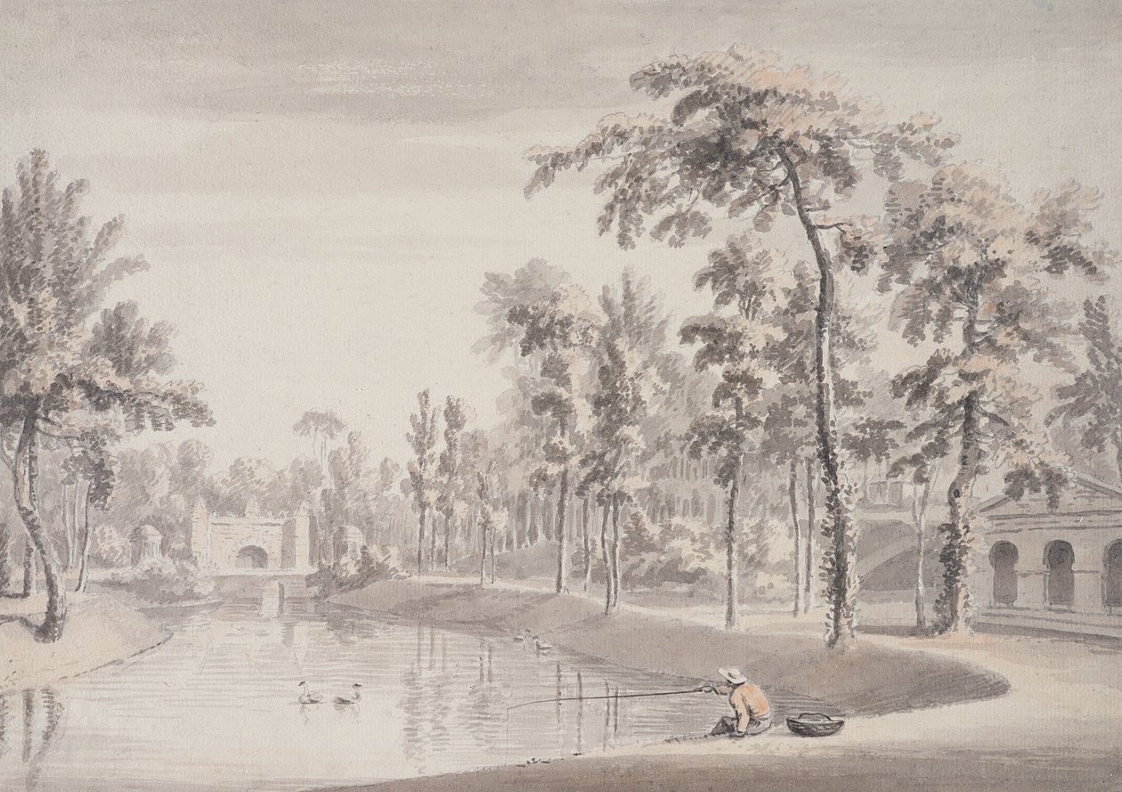 Grotto ve Tefekkür Tapınağı, Stowe, 1752 (kağıt üzerinde grafit üzerinde yıkama ile kalem ve mürekkep) by Jean Baptiste Claude Chatelain