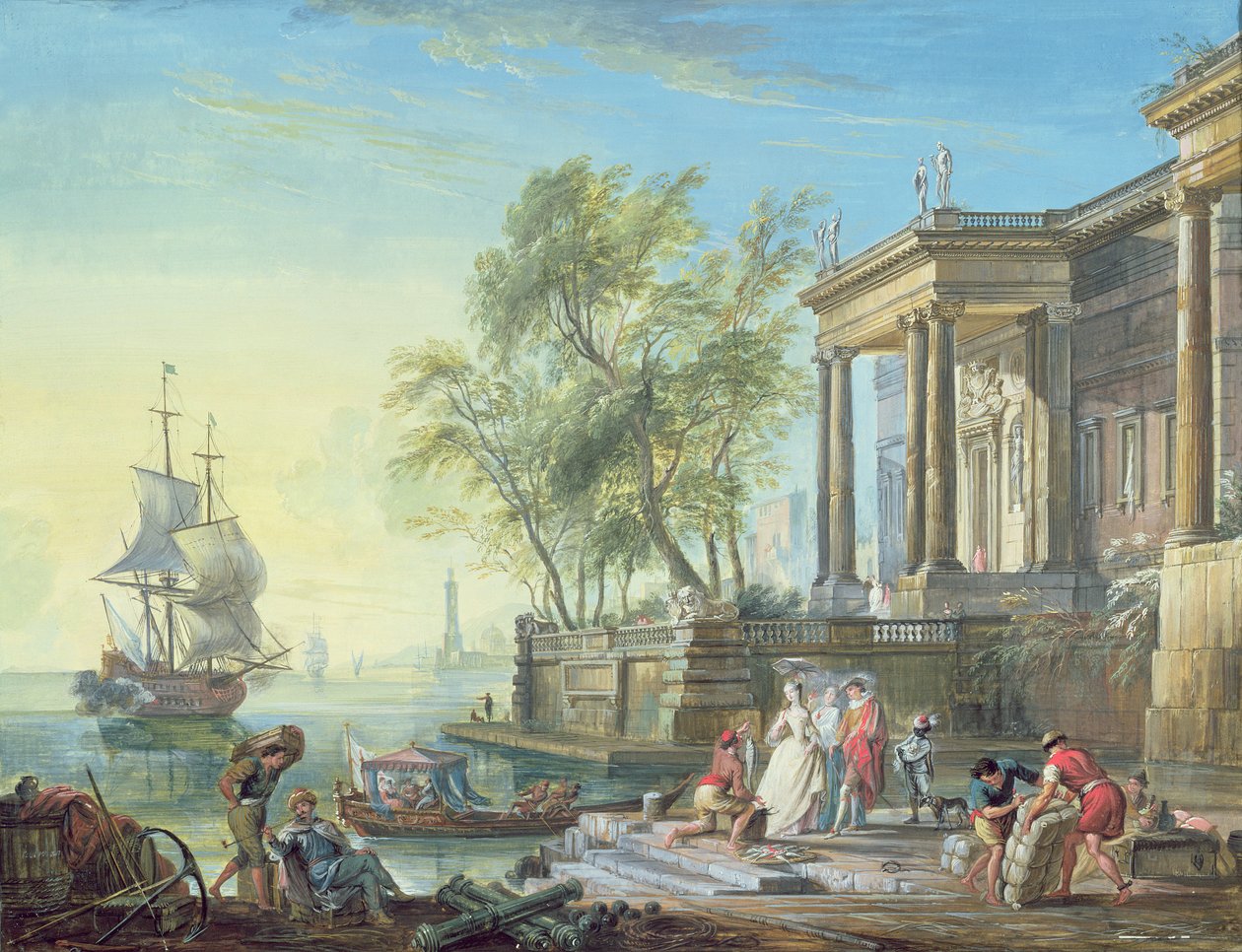 Batan Güneş ile Liman Sahnesi by Jean Baptiste Lallemand