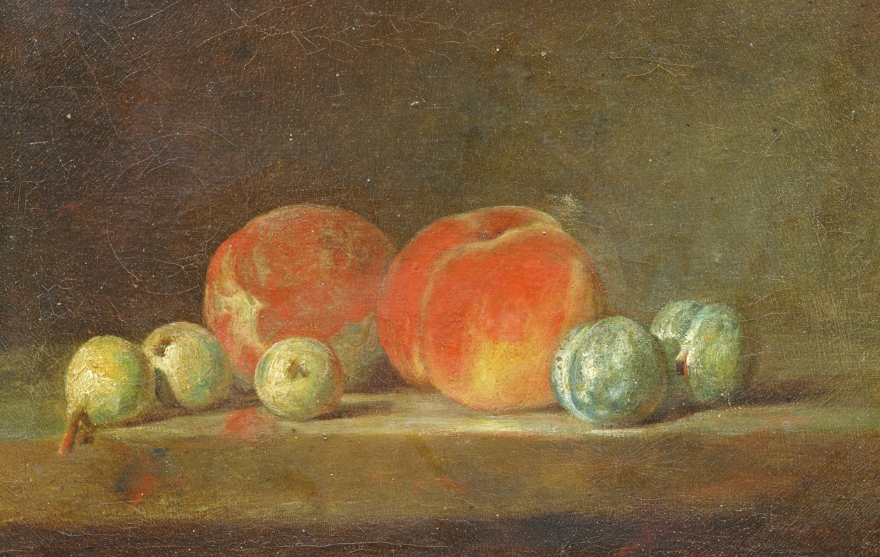 Bir masada şeftali, armut ve erik by Jean Baptiste Simeon Chardin