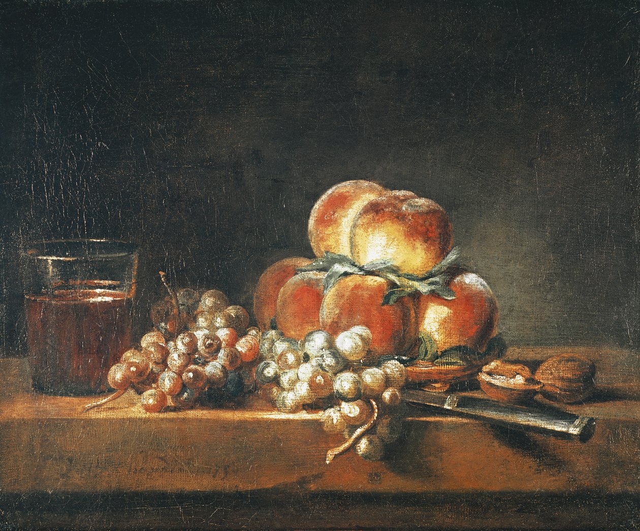Şeftali, Fındık, Üzüm ve Bir Kadeh Şaraptan Natürmort, 1758 by Jean Baptiste Simeon Chardin