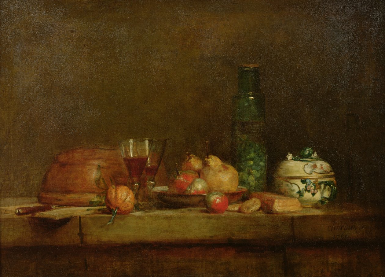 Bir Şişe Zeytinli Natürmort, 1760 by Jean Baptiste Simeon Chardin