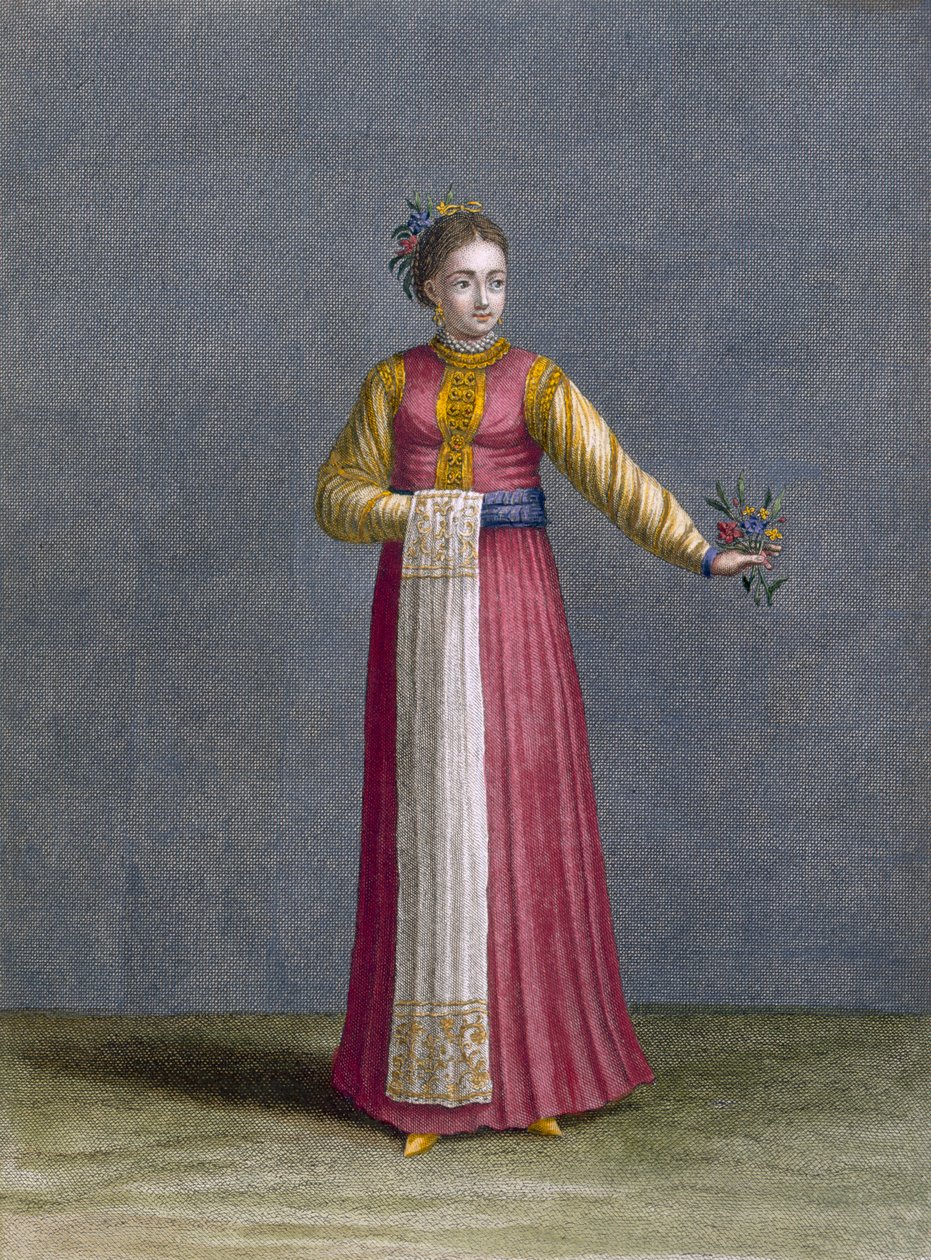 Eflak Genç Bir Kadın, Charles de Ferriol'un "Levant'ın Farklı Uluslarını Temsil Eden Yüz Baskı Koleksiyonu"ndan 81 numaralı levha, Jean-Baptiste Haussard (fl.1679-1749), 17 by Jean Baptiste Vanmour