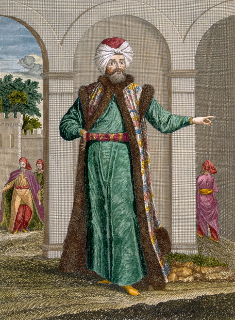 Bostangi-Bachi, Charles de Ferriol'un "Levant'ın Farklı Uluslarını Temsil Eden Yüz Baskı Koleksiyonu"ndan 18 numaralı levha, Gerard Scotin (1671-1716), 1707-08 (renkli ve renkli) by Jean Baptiste Vanmour