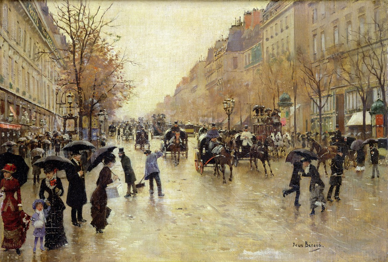 Boulevard Poissonniere Yağmurda, 1885 dolayları by Jean Beraud