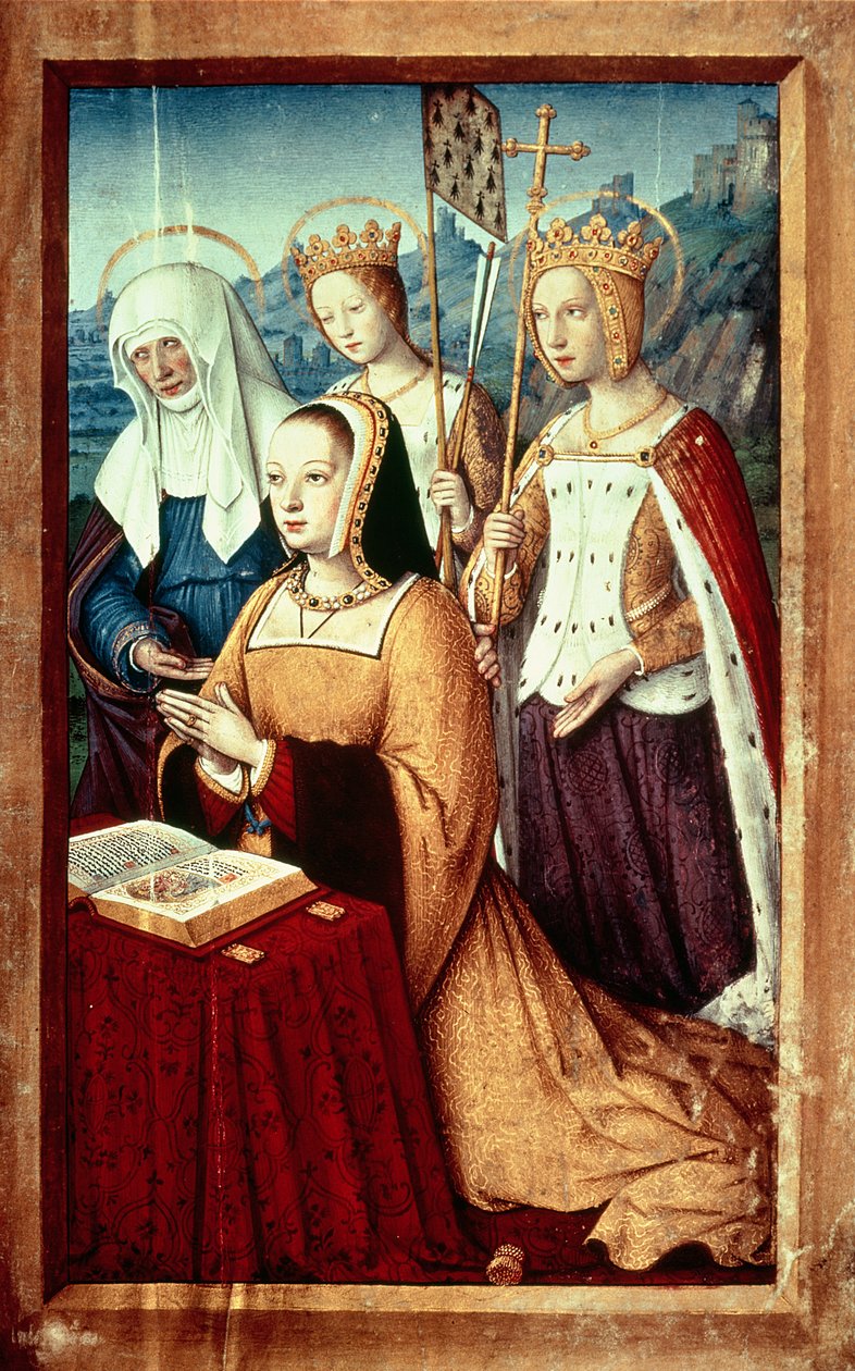 Ms lat 9474 f.3v Anne of Brittany, St. Anne, St. Ursula ve St. Helen ile, Brittany Anne
