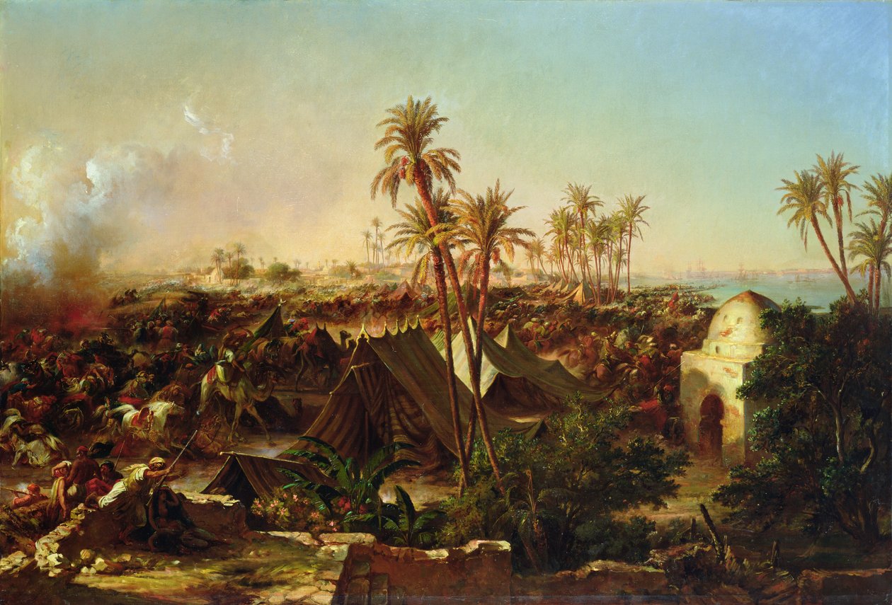 Palmiye ağaçları ve çadırlarla savaş by Jean Charles Langlois