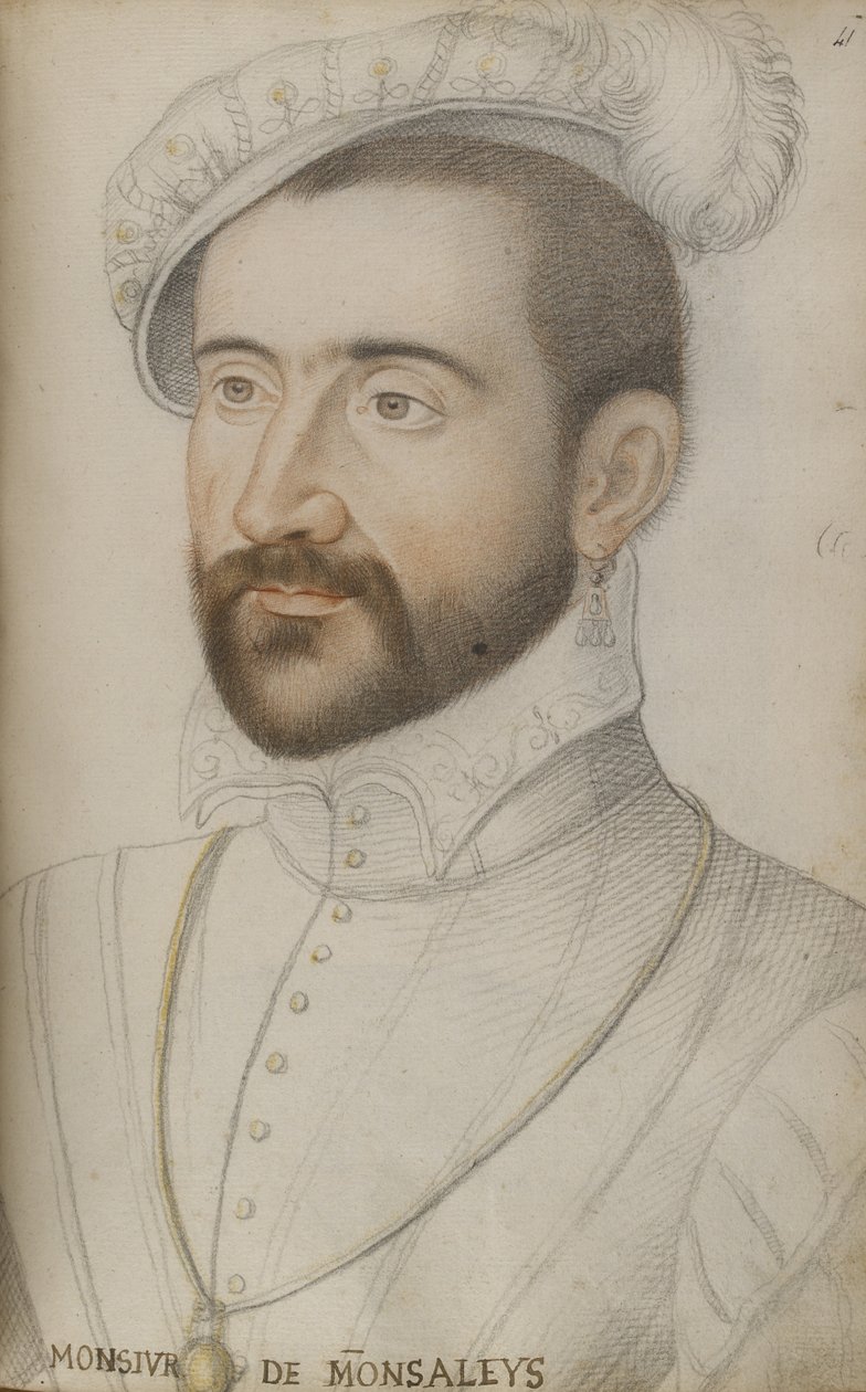 Jacques de Balaguier (kağıt üzerinde siyah, kırmızı ve sarı tebeşirler) by Jean Clouet