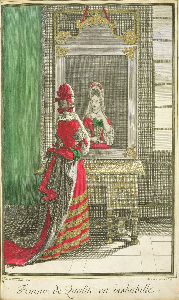 Aynaya bakan bayan, yayınlandı c.1688-90 by Jean Dieu de Saint Jean
