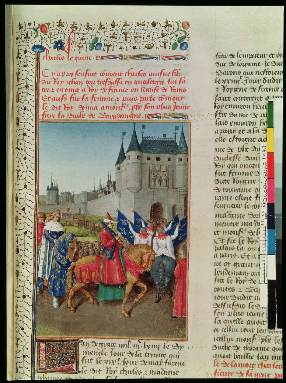 Ms 6465 f.417 Charles V'nin (1337-80) Paris'e Gelişi, 28 Mayıs 1364, c.1460 by Jean Fouquet