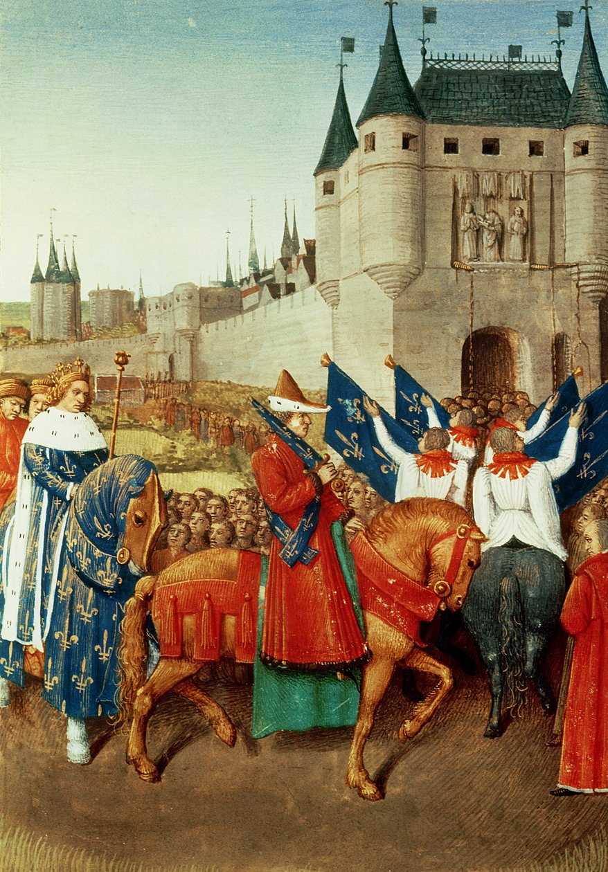 Ms 6465 f.417 Charles V'nin (1337-80) Paris'e Gelişi, 28 Mayıs 1364, c.1460 by Jean Fouquet