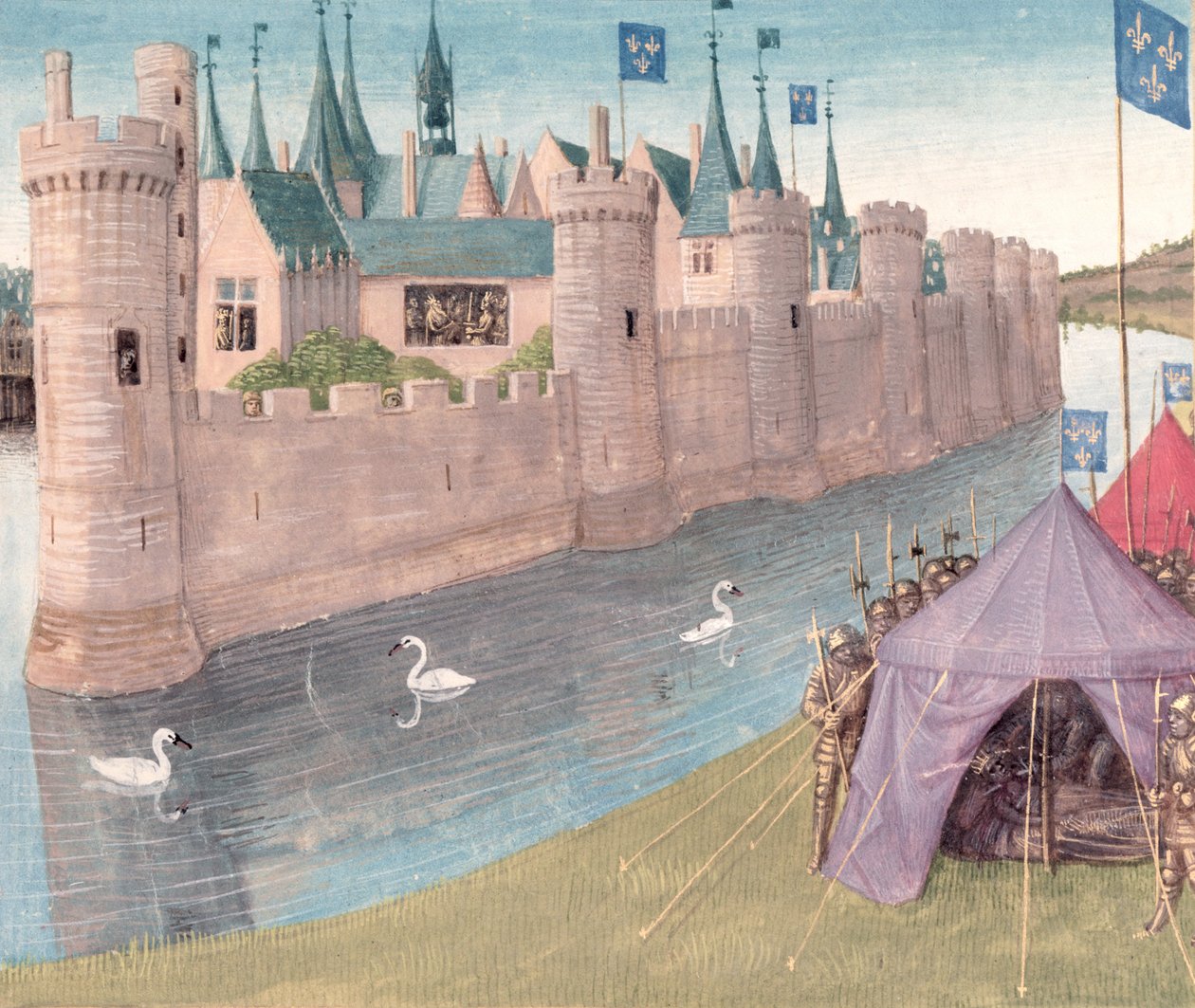 Ms Fr 6465 f.25 Clothar I'in ölümü (d.561) ve krallığının bölünmesi, Grandes Chroniques de France by Jean Fouquet