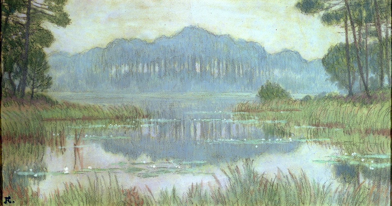 Büyümüş Gölet ile Manzara, c.1900 (kağıt üzerinde kalem ve wc) by Jean Francis Auburtin