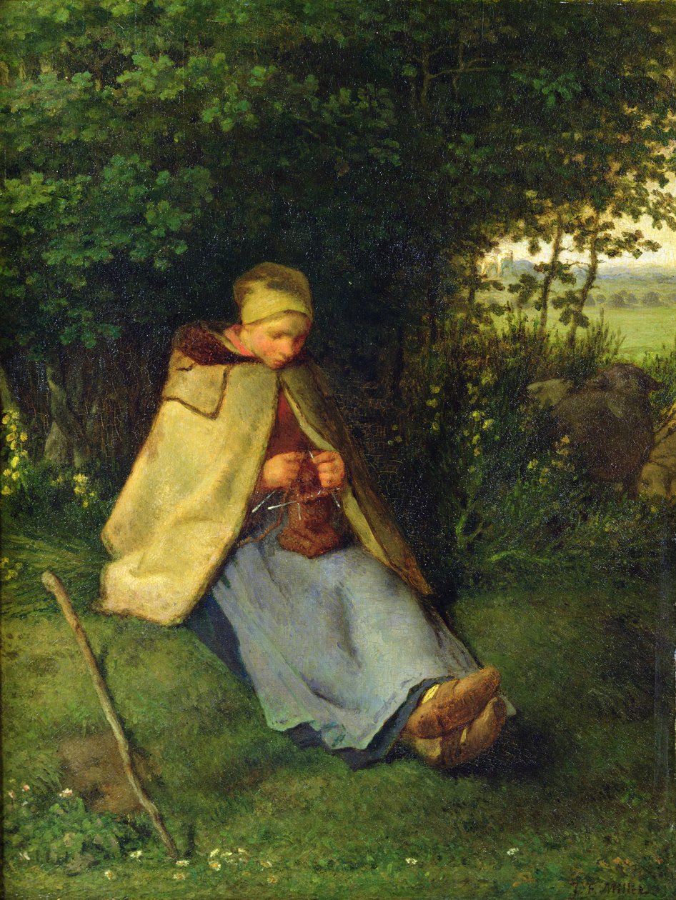 Örgücü veya Oturan Çoban Örgüsü, 1858-60 by Jean Francois Millet