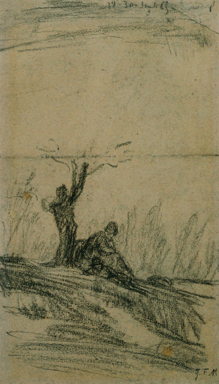 Ağacın Altında Oturan Figür by Jean Francois Millet
