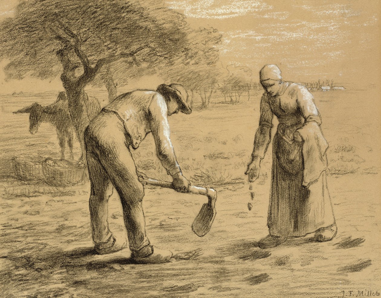 Patates eken köylüler (kağıda kalem ve tebeşir) by Jean Francois Millet