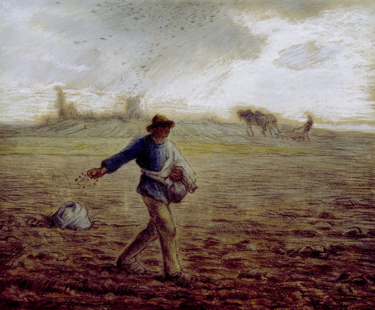 The Sower, c.1865 (pastel und crayon on paper) by Jean Francois Millet