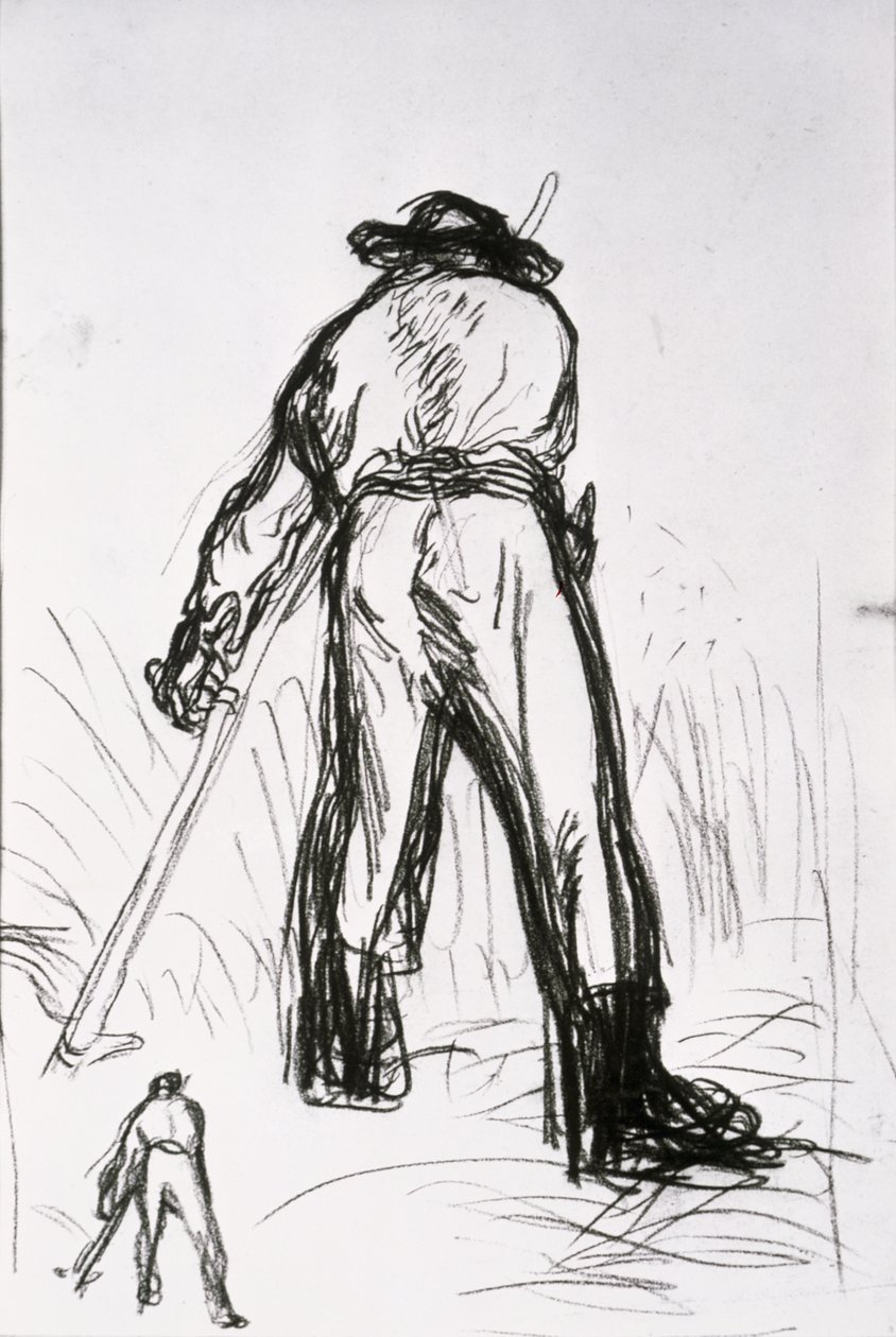 Arkadan Görülen İki Orakçı (kağıt üzerinde tebeşir) by Jean-Francois Millet