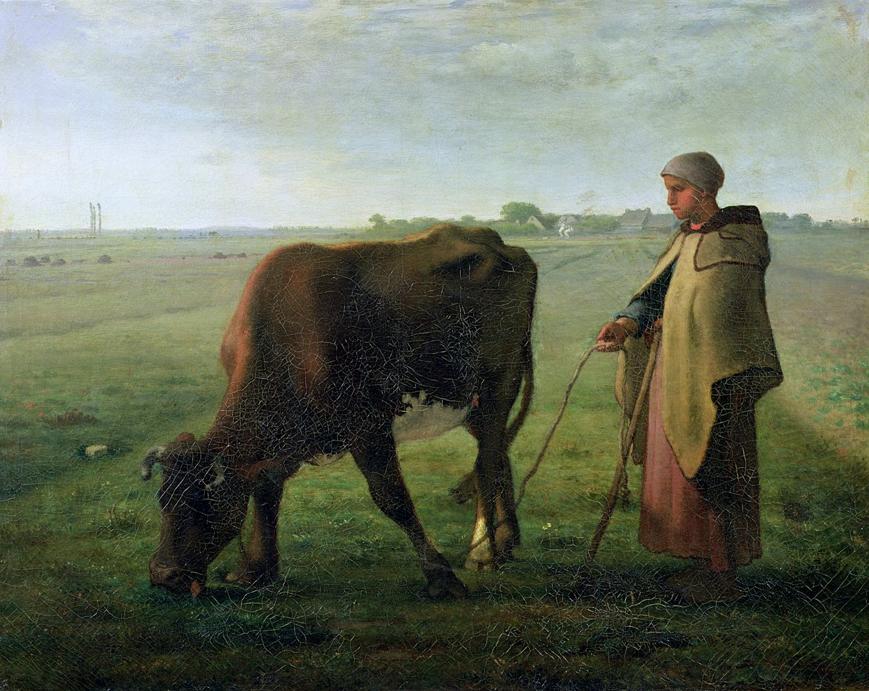 Woman Grazing her Cow, 1858  by Jean Francois Millet