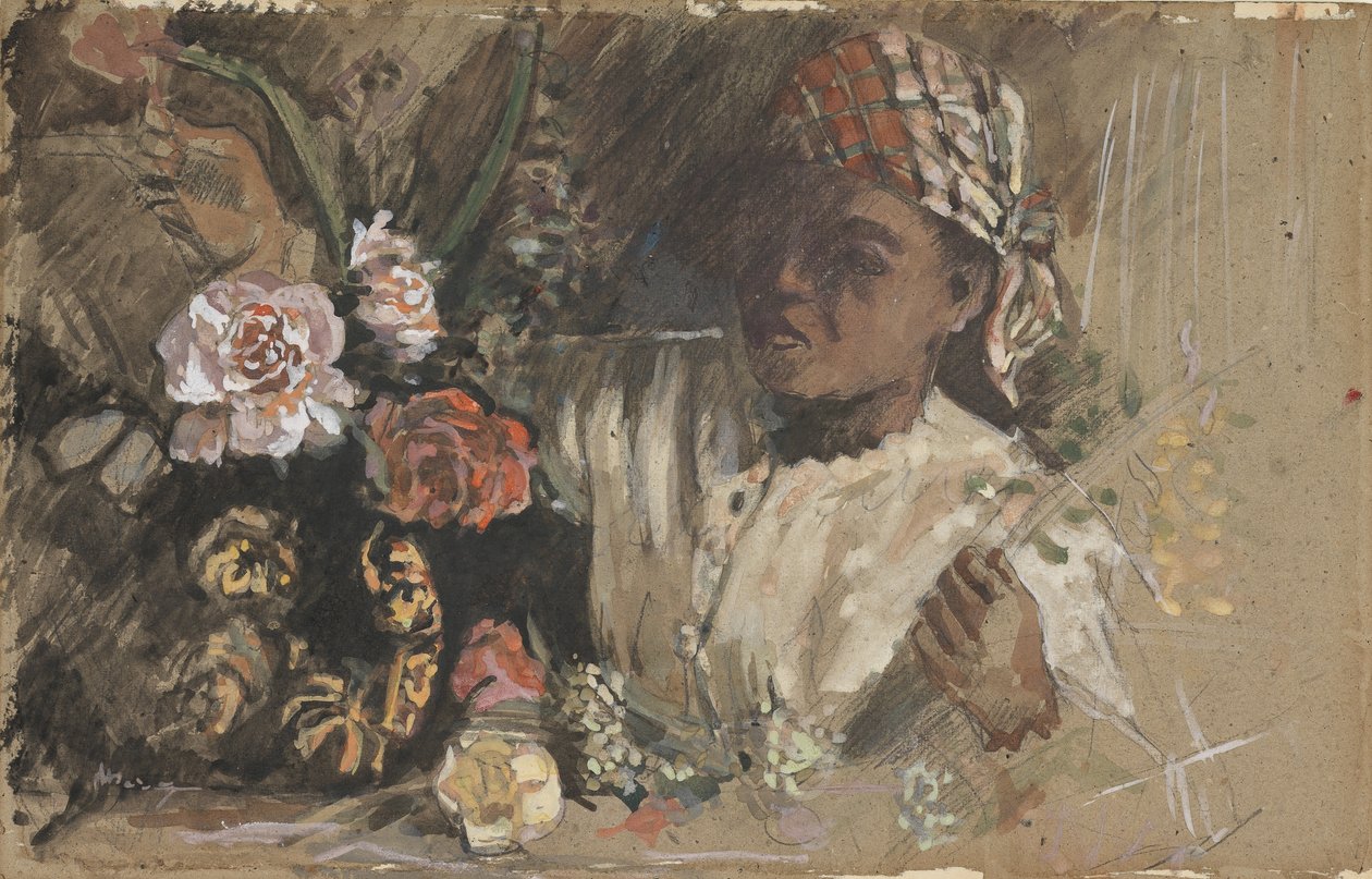 Şakayıklı siyah kadın, c.1870 (wc, guaş, tebeşir ve kartta grafit) by Jean Frederic Bazille